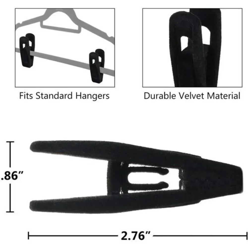 Black Velvet Hanger Clips Set of 20 Strong Grip Pant Skirt Clothes Closet Organi